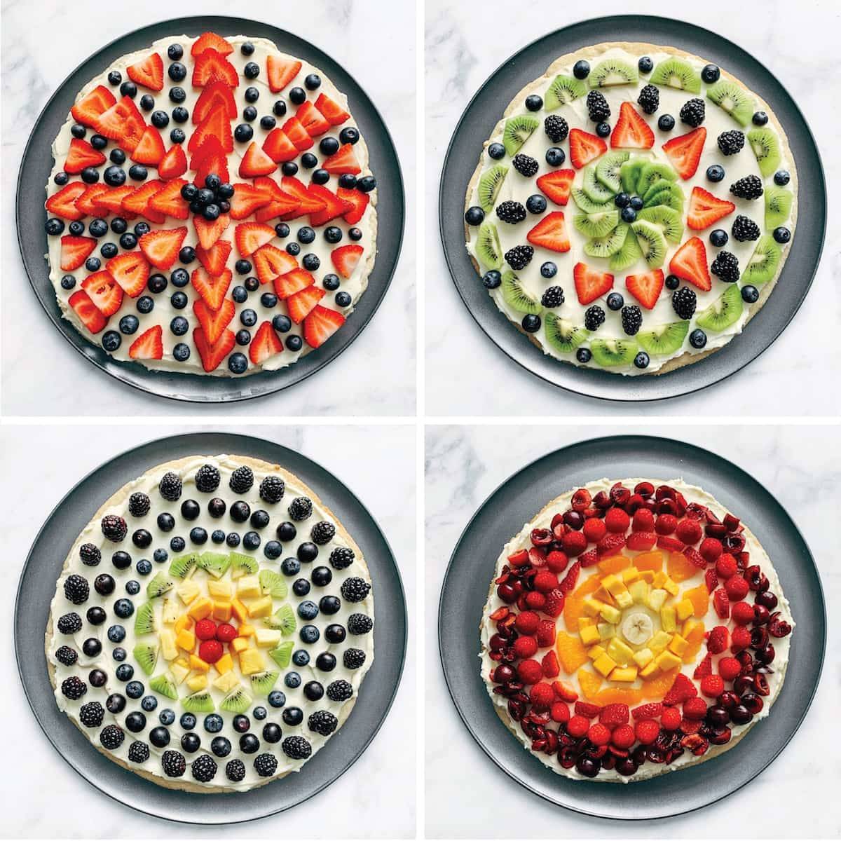 Different variations of fruit pizza