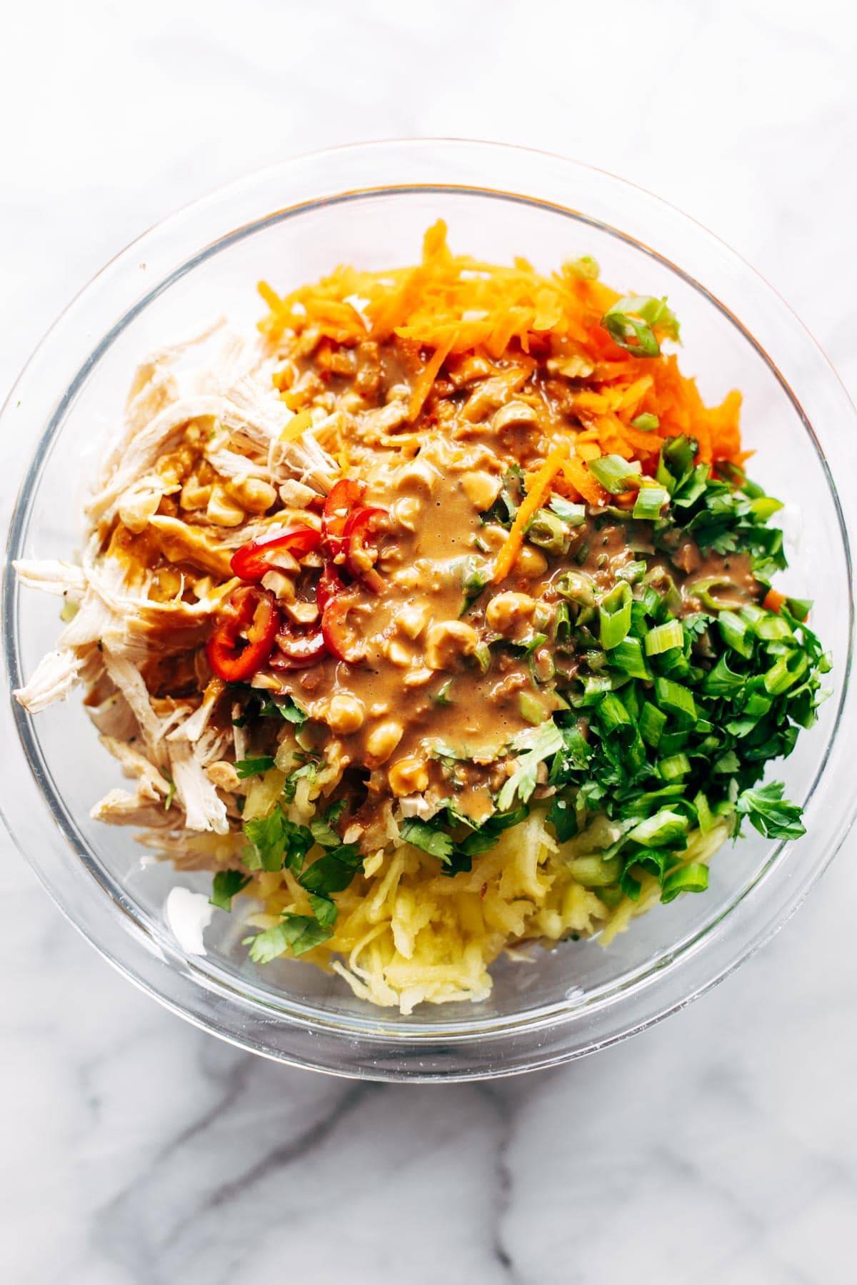 Chopped Thai Chicken Salad in a mixing bowl.